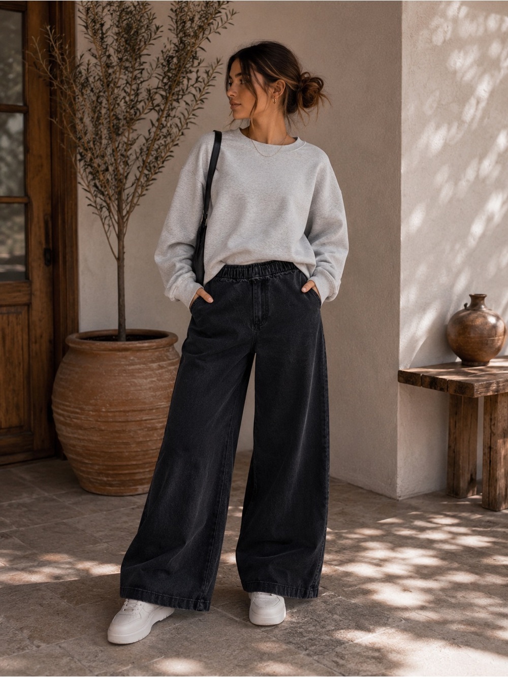 Prairie Underground Women's Black Wide Leg Pants Size Small Elastic Waist Rare